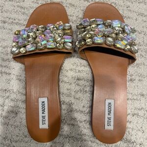 Steve Madden Tan Sandals with Iridescent Gemstones